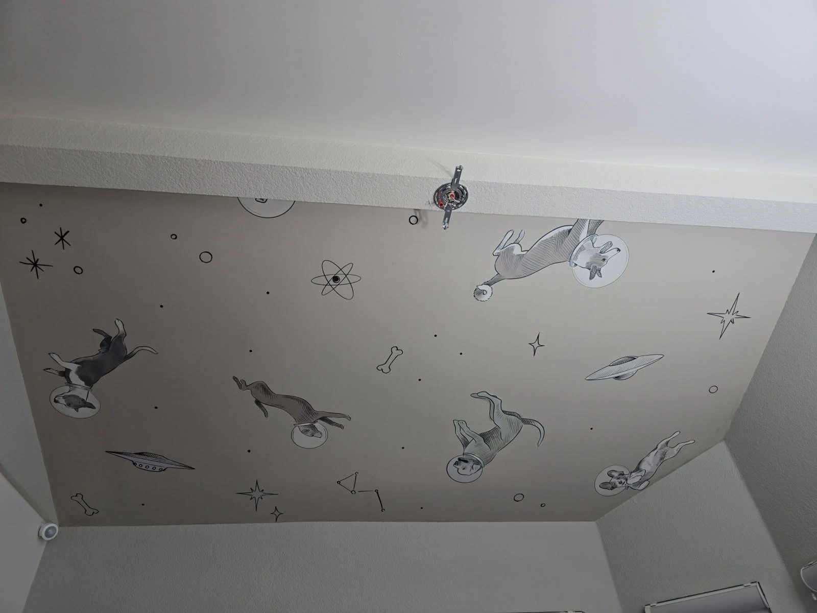 Pattern wallpaper dining room installation